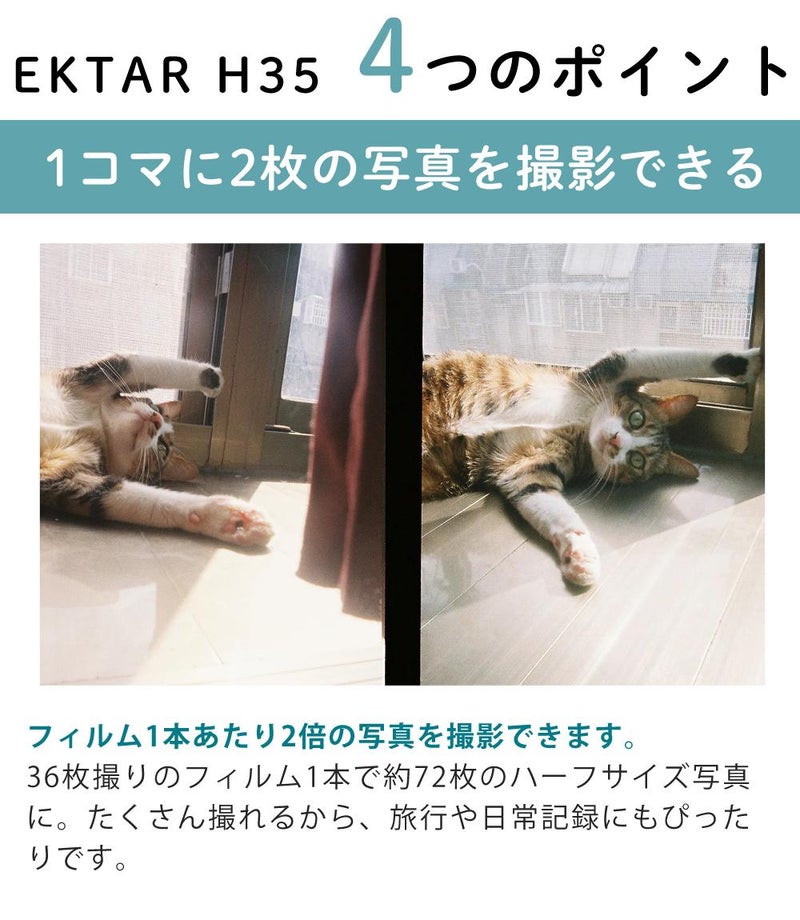 カラーフィルム・電池セット KODAK  コダック  H35 フィルムカメラ インスタントカメラ EKTAR H35 大人気のハーフサイズ ブラック シンプル フラッシュ内蔵 屋外 室内 単4電池 レトロ お洒落 オシャレ スナップ写真 日常 旅行 修学旅行 Kodak エクター エイチ35 黒