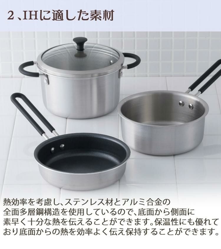 貝印 O.E.C. ミニマ 鍋・フライパン3点セット ガラス蓋付  IH対応 ガス火 DY5209 ミニターナー付