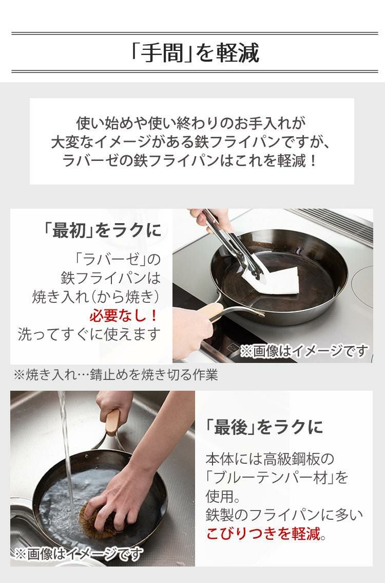 選べるスポンジセット 日本製 ラバーゼ labase 鉄フライパン18cm LB-092 和平フレイズ 有元葉子デザイン シンプル プレゼント ギフト IH対応 直火対応 ガス火対応 オール熱源 鉄製 鉄