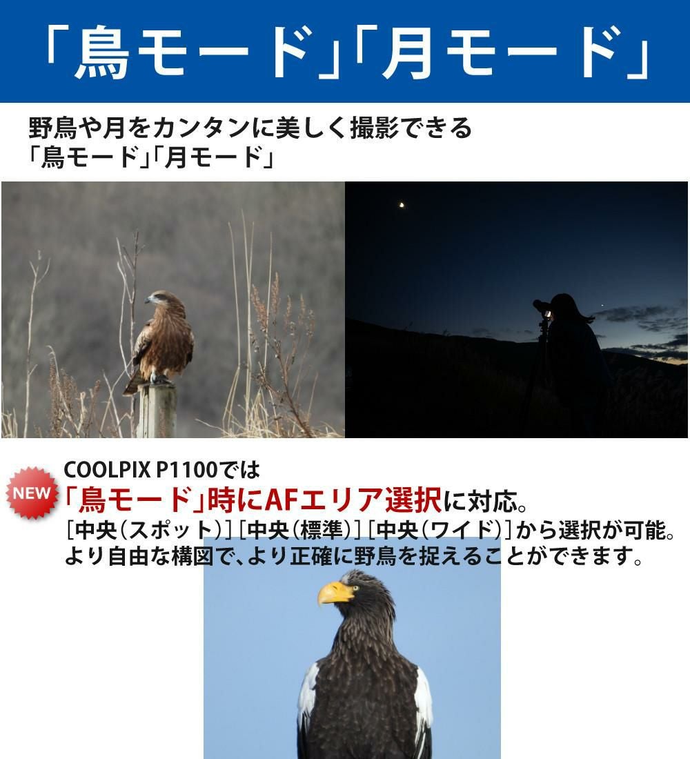 Nikon ニコン コンパクトデジタルカメラ COOLPIX P1000 クールピクス 1605万画素 手ブレ補正 高画質 3000mm相当 光学125倍 超望遠ズーム 4K動画撮影 RAW NRW 対応 野鳥撮影 月 惑星 天体