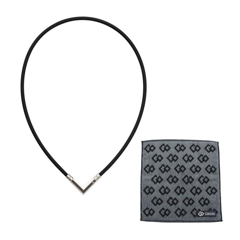 コラントッテ COLANTOTTE  TAO ネックレスα VEGA NEXT 磁気ネックレス ブラック x シルバー ＆ ハンドタオル 2 点セット   ABARK37