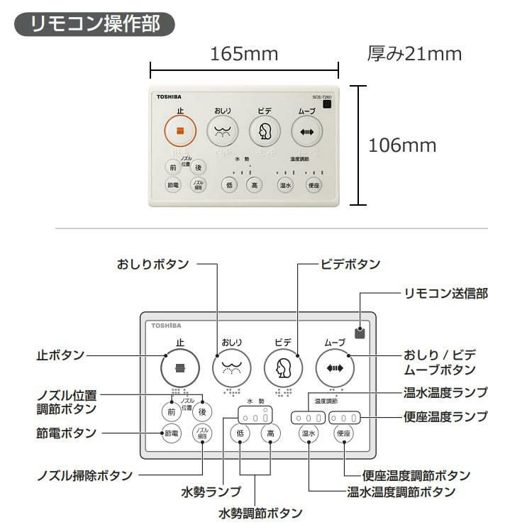 東芝 温水洗浄便座 リモコン式 SCS-T260 クリーンウォッシュ トイレ