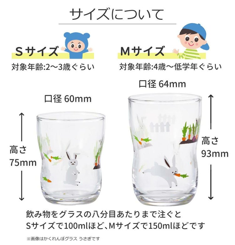 アデリア つよいこグラス noco & かくれんぼうさぎ S + M  135ml/180ml   各1個　計4個セット