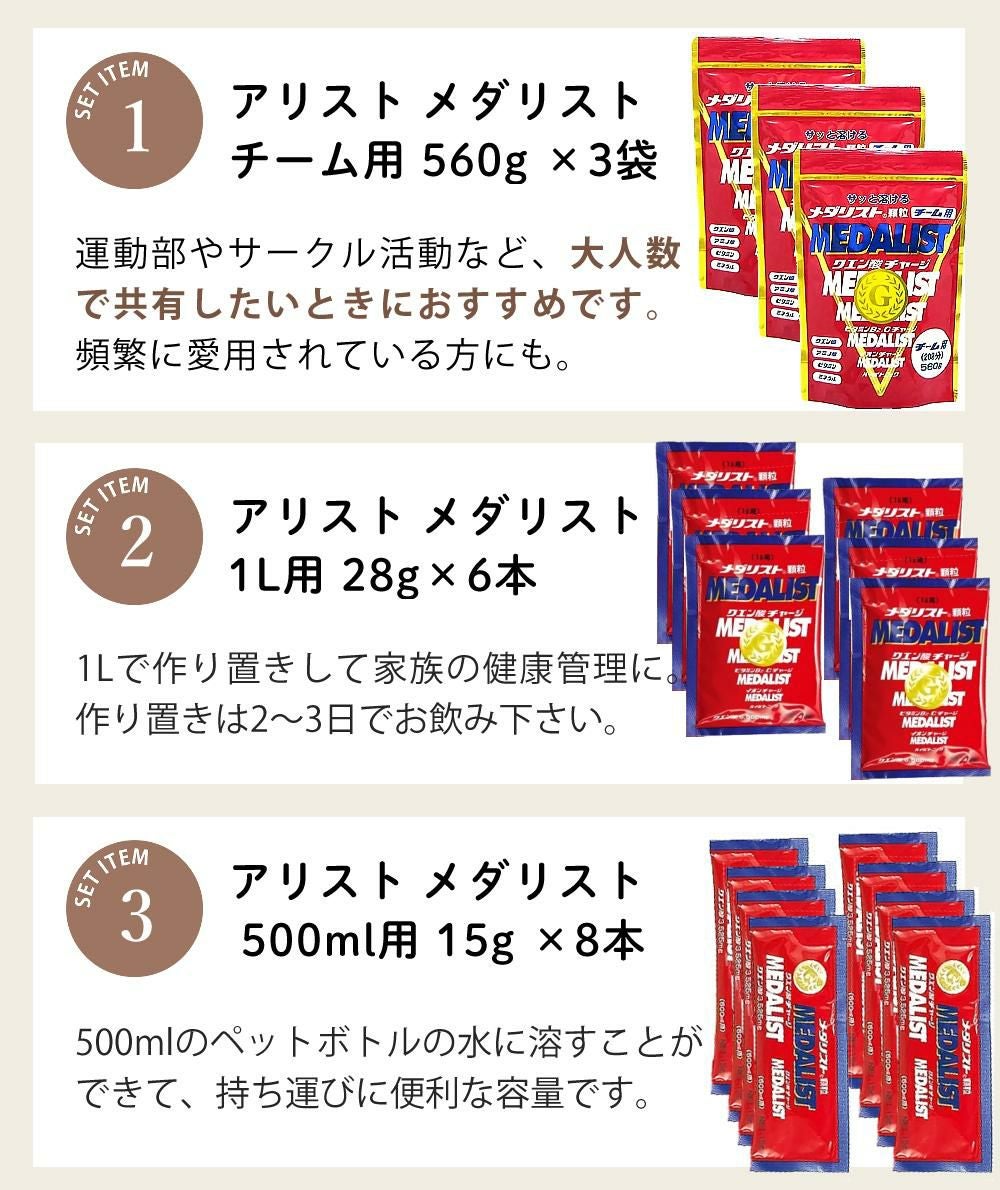 メダリスト クエン酸 チーム用 560g 3袋 + 1L用28g 6本 + 500ml用15g 8