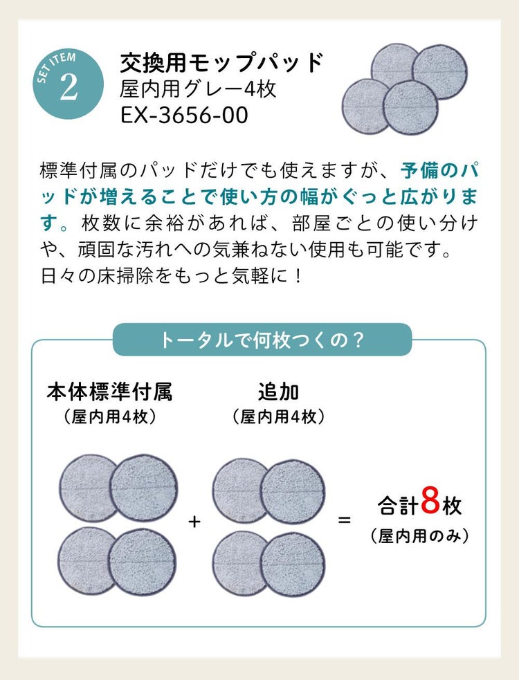 レビュー特典有 CCP Neo+ ネオプラス コードレス回転モップクリーナー TZJ-MA221-WH 通販限定モデル 付属＋室内用4枚付き