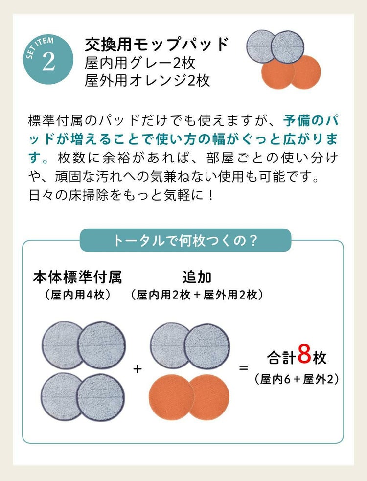 レビュー特典有 CCP Neo+ ネオプラス コードレス回転モップクリーナー TZJ-MA221-WH 通販限定モデル 付属＋室内/屋外用 各2枚付き