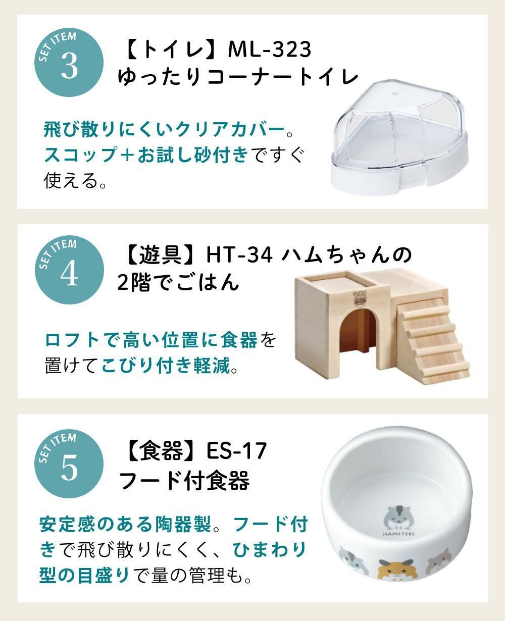 ハムスター 飼育 8点セット マルカン ケージ 床材 ハウス 食器 トイレ