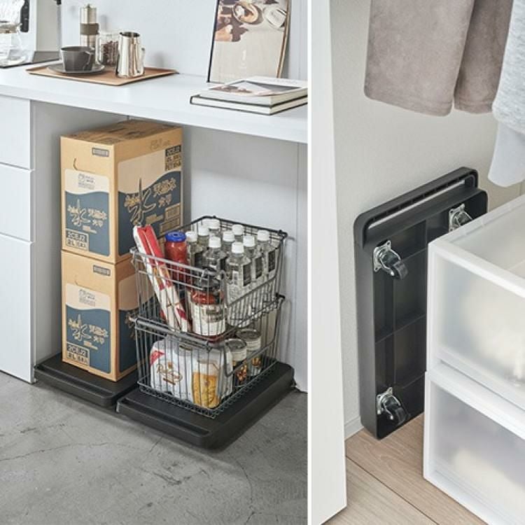 山崎実業 YAMAZAKI  532 台車 タワー tower ブラック/ホワイト  シンプル 押し入れ収納 整理 取っ手付き 耐荷重 約100kg ラッピング不可