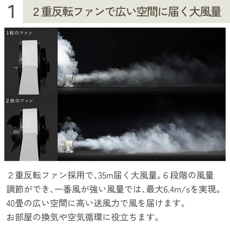 在庫あり リズム サーキュレーター 40畳対応 DCモーター 2重反転ファン 小型 ホワイト 9ZFA39RH08