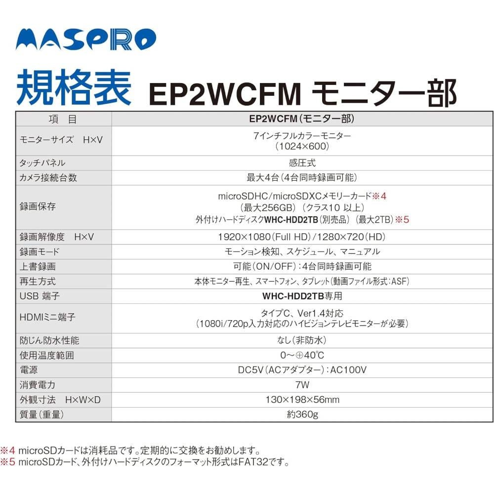 マスプロ モニター＆ワイヤレスHDカメラセット EP2WCFM （ラッピング