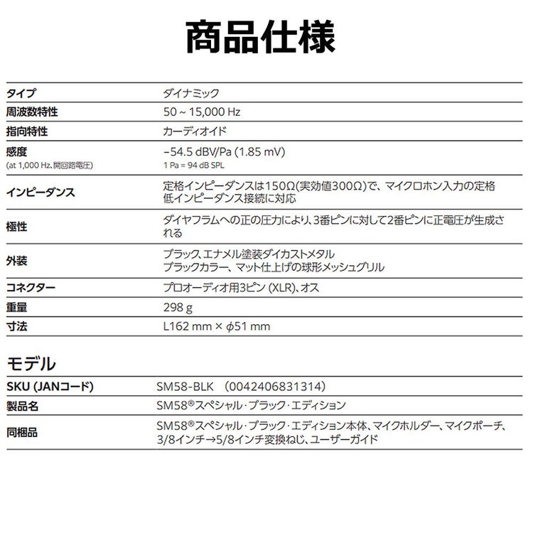 SHURE シュアー SM58-BLK SM58 スペシャル ブラック エディション ヘッドホン付き セット  ラッピング不可