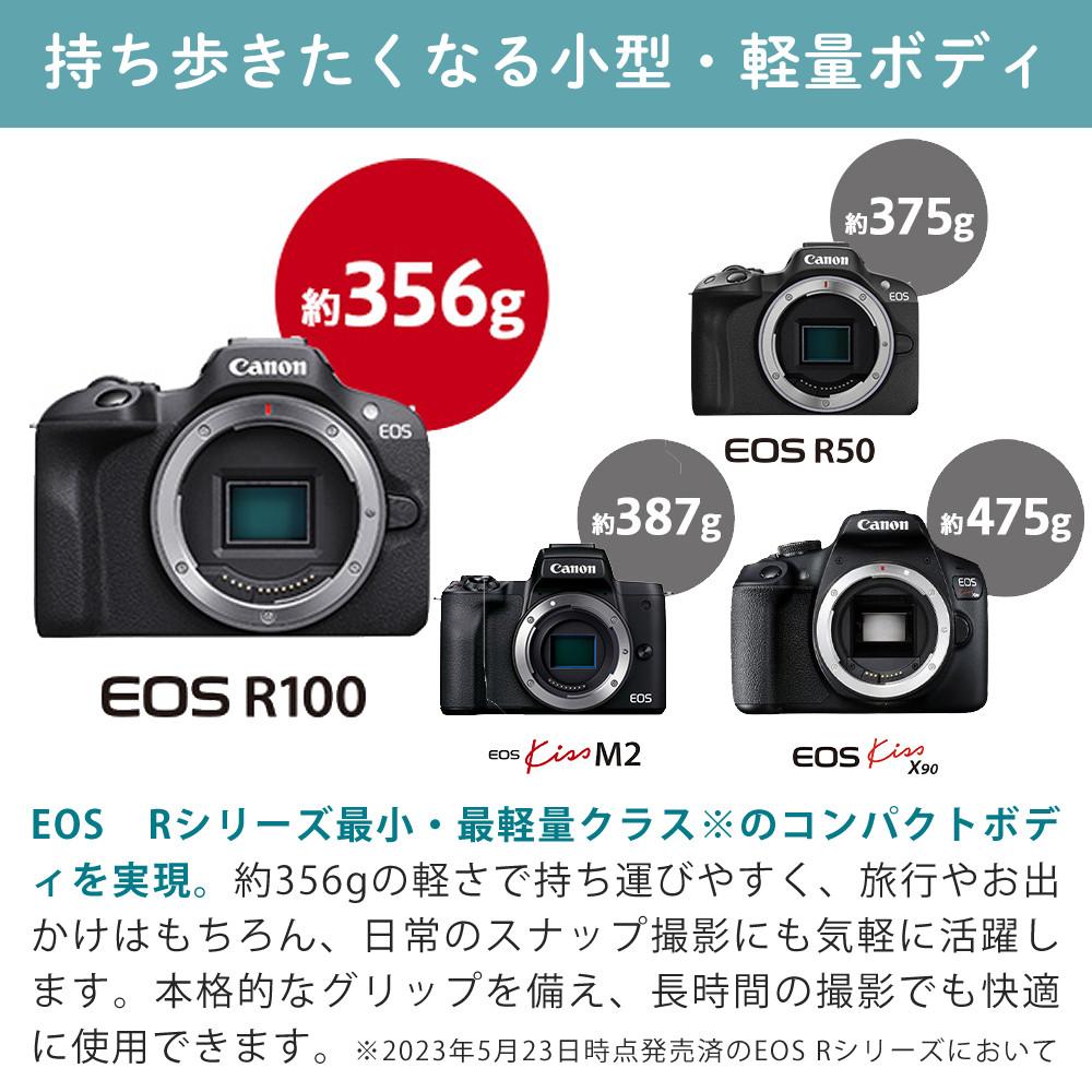 合計6点セット キヤノン ミラーレス一眼カメラ EOS R100・ダブルズームキット 6052C021