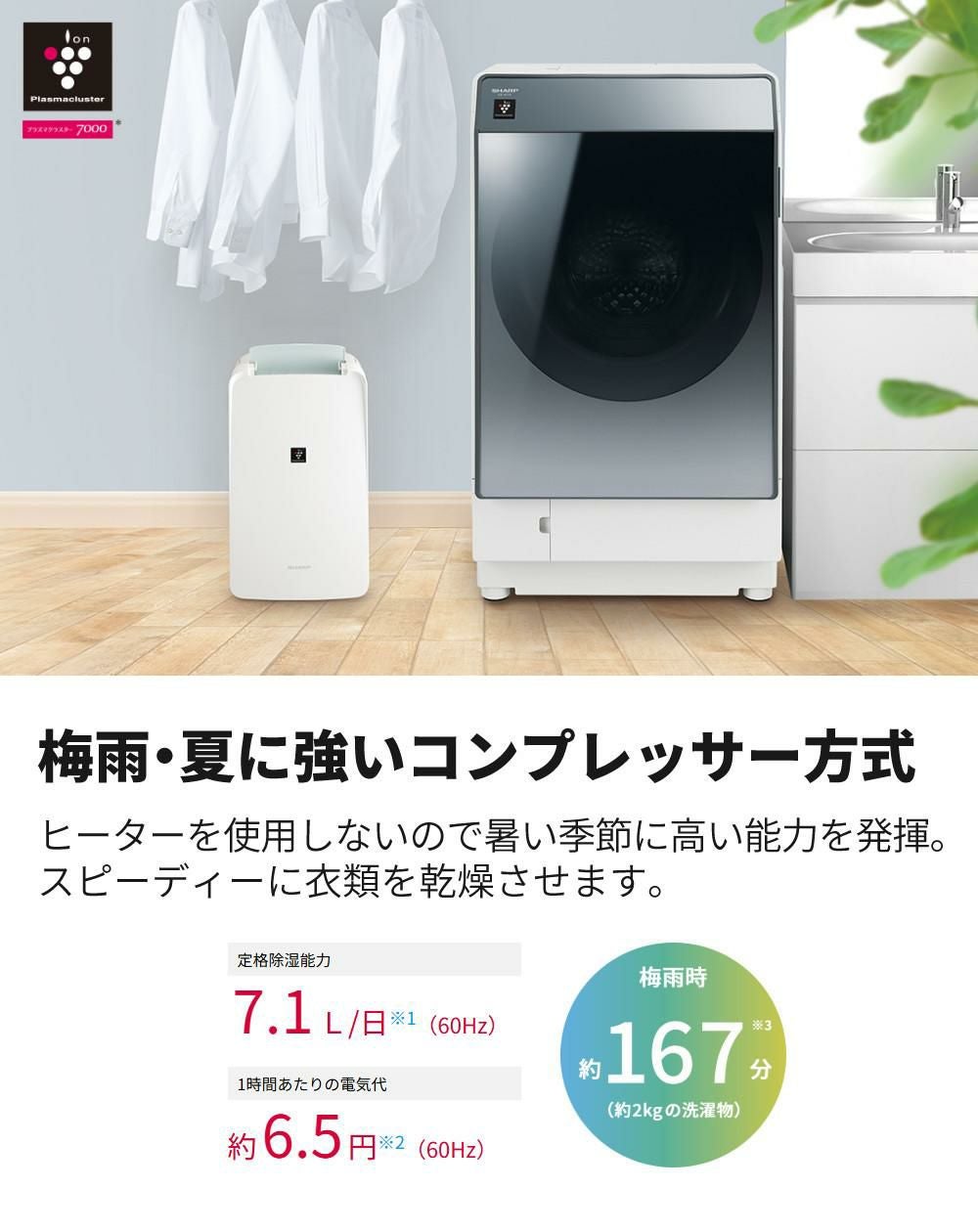 シャープ 衣類乾燥除湿機 CV-R71-W ホワイト 衣類乾燥 除湿機 SHARP プラズマクラスター