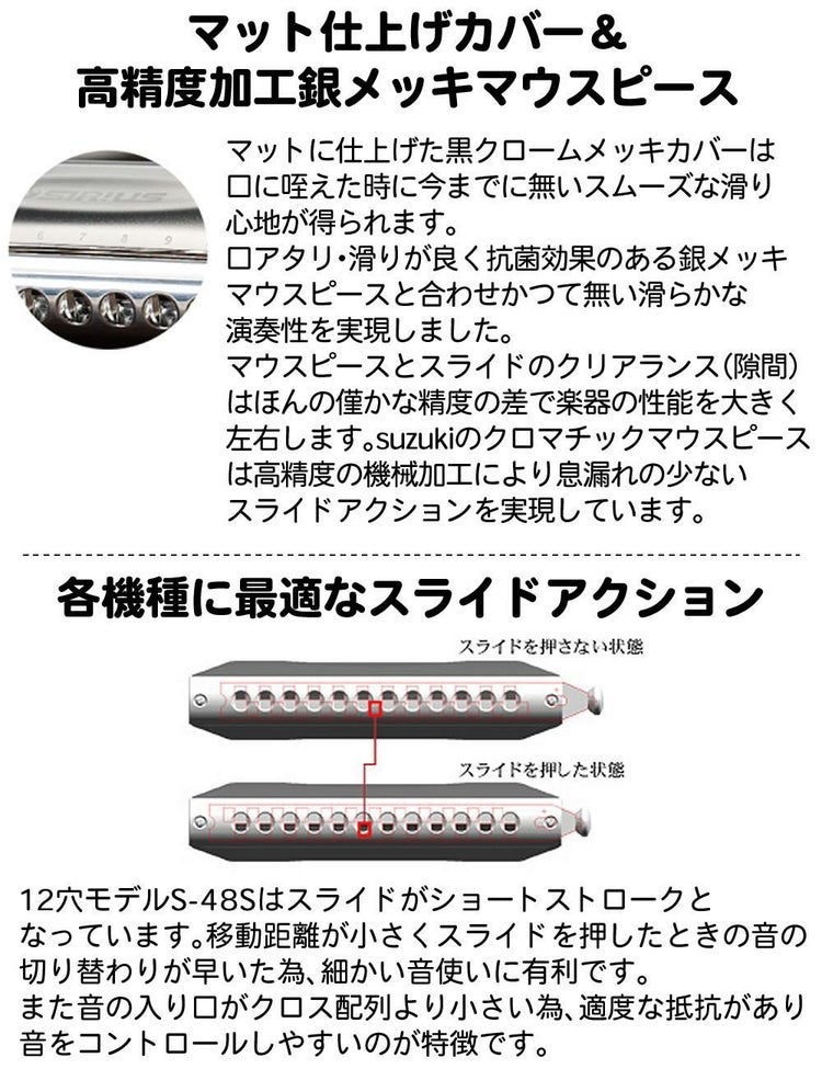 SUZUKI スズキ クロマチックハーモニカ シリウス S-48S 12穴 48音  3オクターブ  ショートストローク 日本製