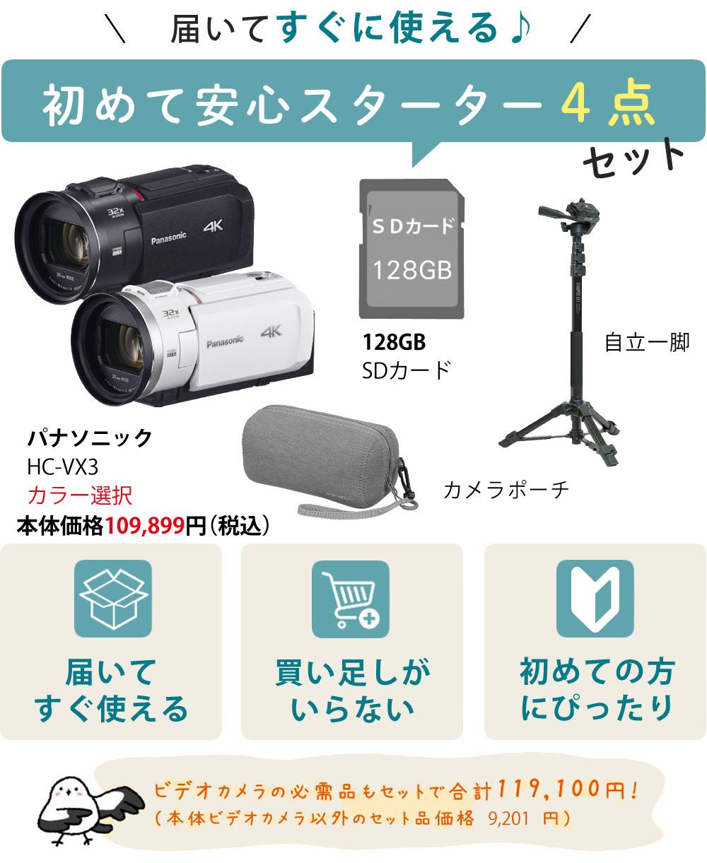 パナソニック デジタル4Kビデオカメラ HC-VX3 ブラック ホワイト ポーチ＆SD128G＆一脚セット