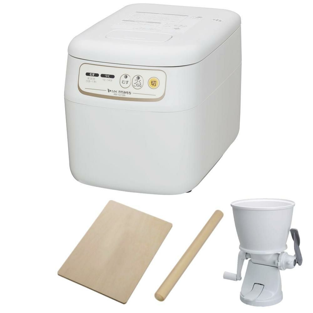 エムケー精工 餅つき機 かがみもち 全自動 1升 RM-101SN もちカッター めん棒 のし板付き 4点セット
