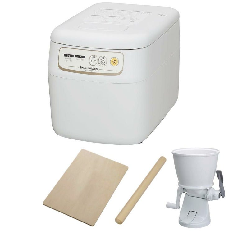 エムケー精工 餅つき機 かがみもち 全自動 1升 RM-101SN もちカッター めん棒 のし板付き 4点セット