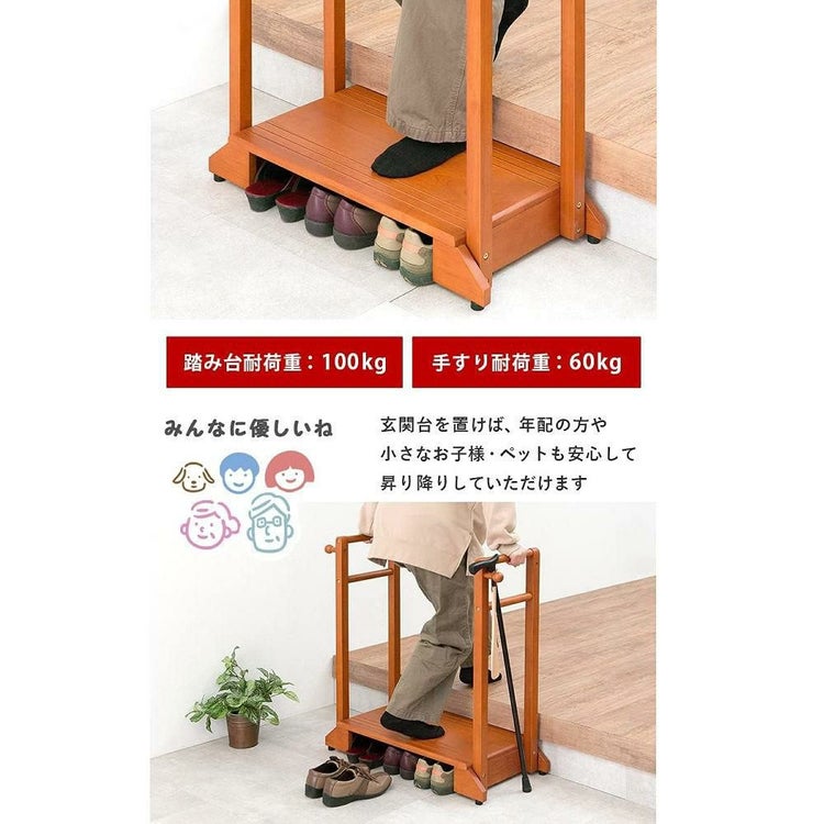 萩原 玄関踏み台 手すり付き踏み台 両手すり ライトブラウン VH-7934LBR-D
