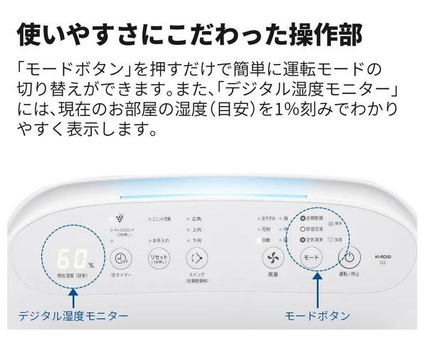 シャープ 空気清浄機 加湿器 除湿器 衣類乾燥 KI-RD50-W ホワイト ～10畳 SHARP 除加湿空気清浄機 コンプレッサー式 プラズマクラスター 25000