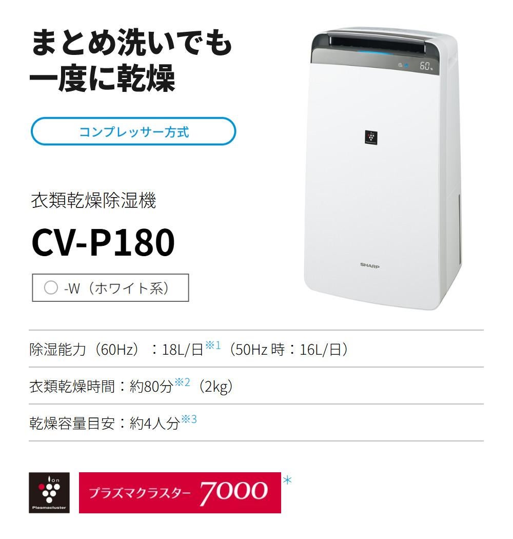 シャープ 除湿機 衣類乾燥 CV-P180-W ホワイト SHARP 衣類乾燥除湿機