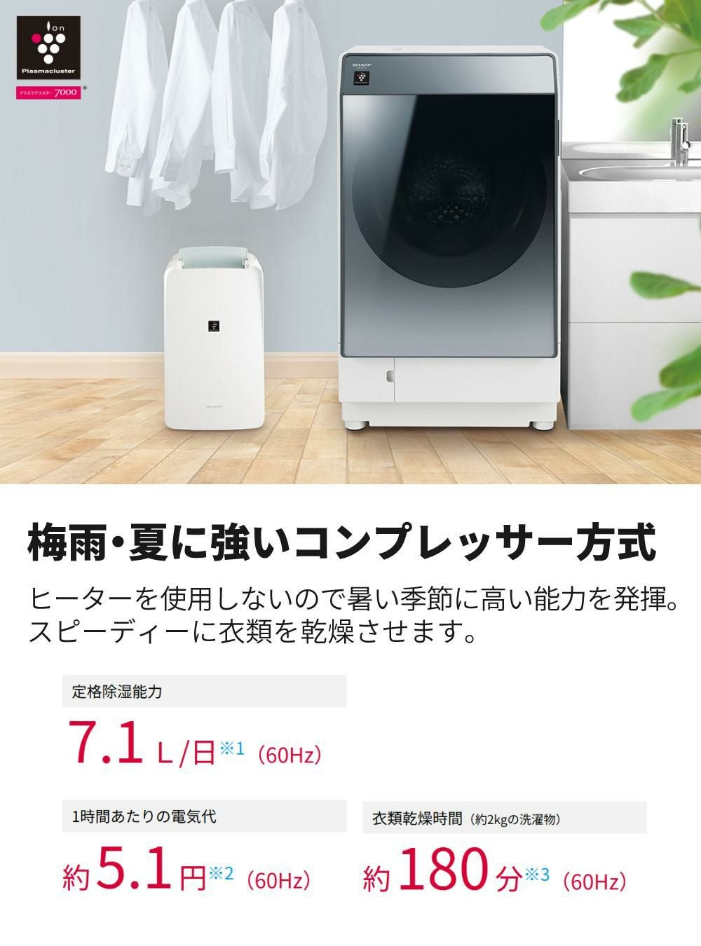 シャープ 除湿機 衣類乾燥 CV-P71-W ホワイト 乾燥容量約2人分 SHARP