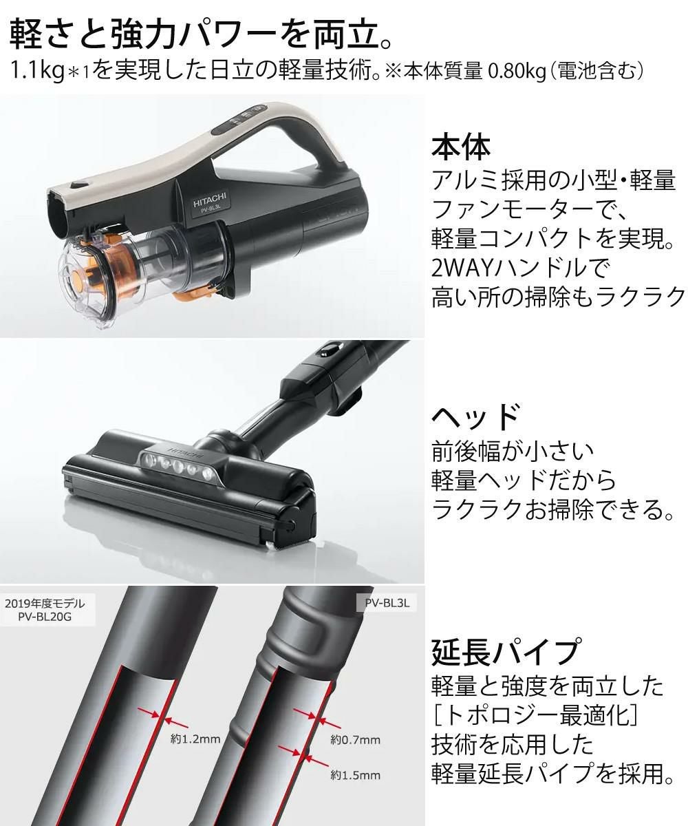 日立 掃除機 PV-BL3L ベージュ コードレス スティッククリーナー ラク