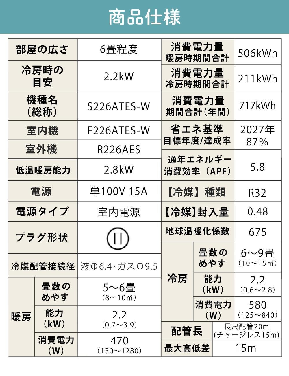 ダイキン エアコン 6畳 Eシリーズ 2026年 S226ATES-W (F226ATES-W+