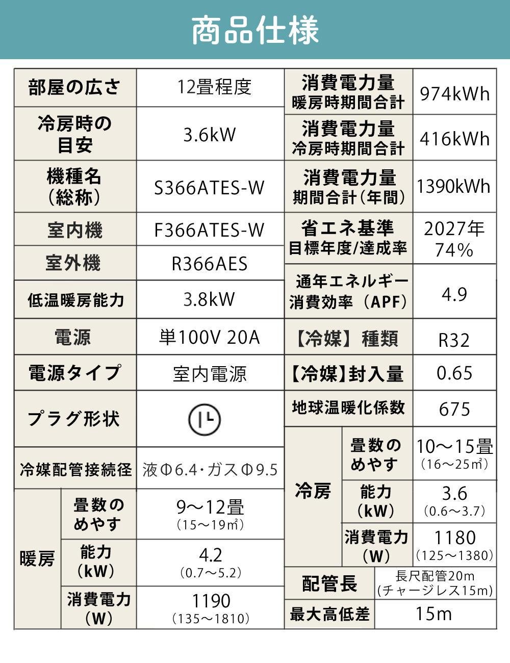 ダイキン エアコン 12畳 Eシリーズ 2026年 S366ATES-W (F366ATES-W+