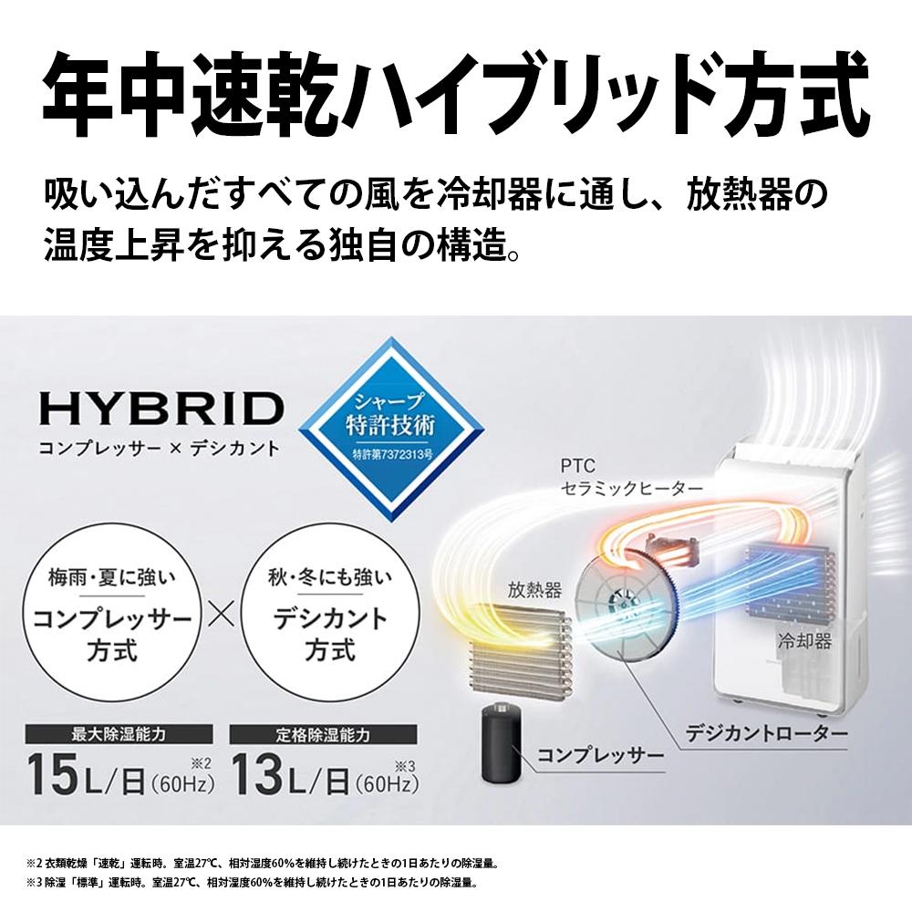 シャープ 衣類乾燥除湿機 CV-TH150-W ホワイト ハイブリッド式 SHARP