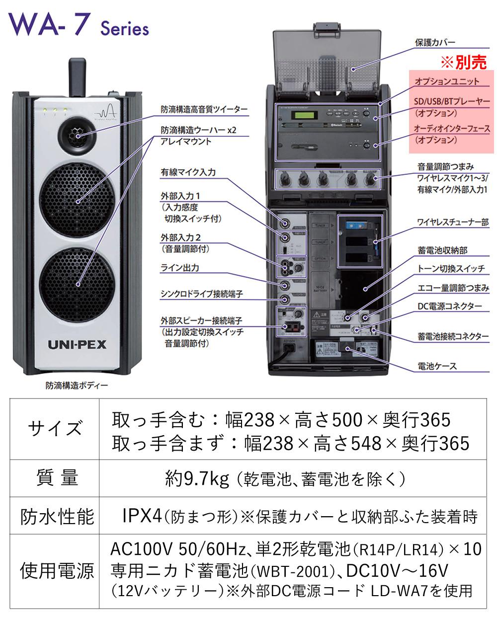 UNI-PEX ワイヤレスアンプ 防滴形 Bluetooth IPX4 屋外対応 WA-372B